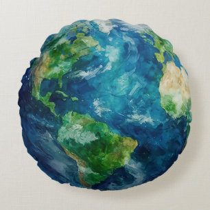 A painting of the earth in a space round cushion