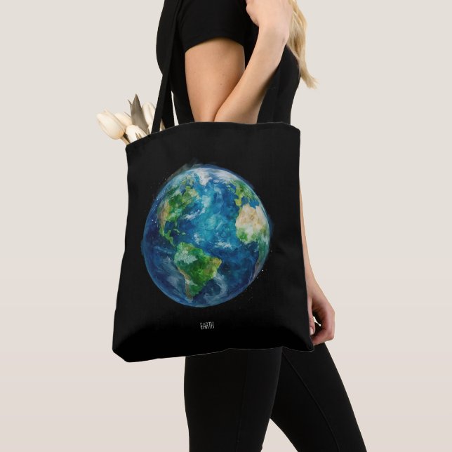 A painting of the earth in a space tote bag (Close Up)