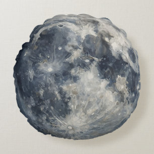 A painting of the moon in a space round cushion