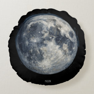 A painting of the moon in a space round cushion