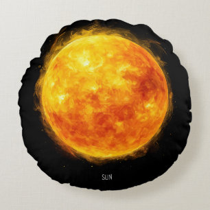 A painting of the sun in a space round cushion