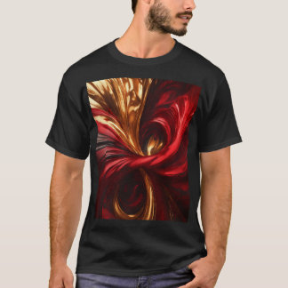 A painting with red,golds and black swirls T-shirt