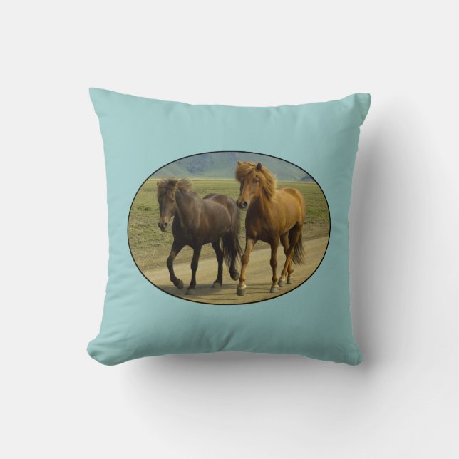 A Pair of Brown Icelandic Ponies Cushion (Front)