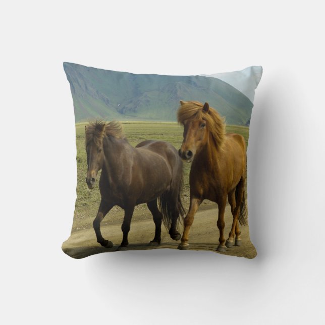 A Pair of Brown Icelandic Ponies Cushion (Front)