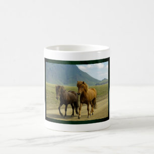 A Pair of Brown Icelandic Ponies Lanscape Coffee Mug