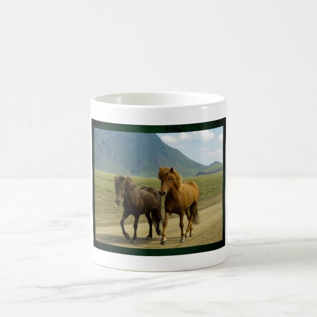A Pair of Brown Icelandic Ponies Lanscape Coffee Mug (Center)