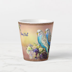 A Pair of Cute Blue Parakeets Latte Mug