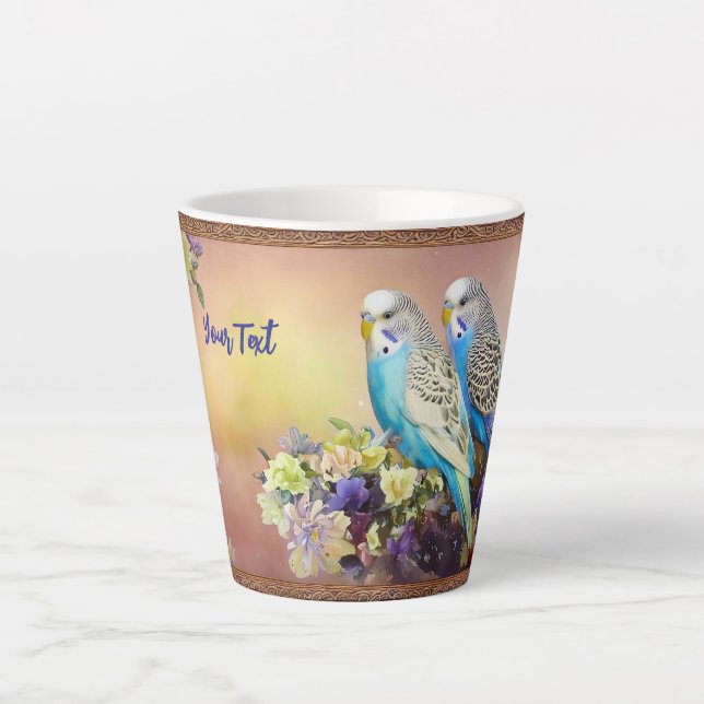 A Pair of Cute Blue Parakeets  Latte Mug (Front)