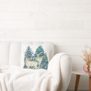 A Pair Of Deer In The Winter Forest Cushion