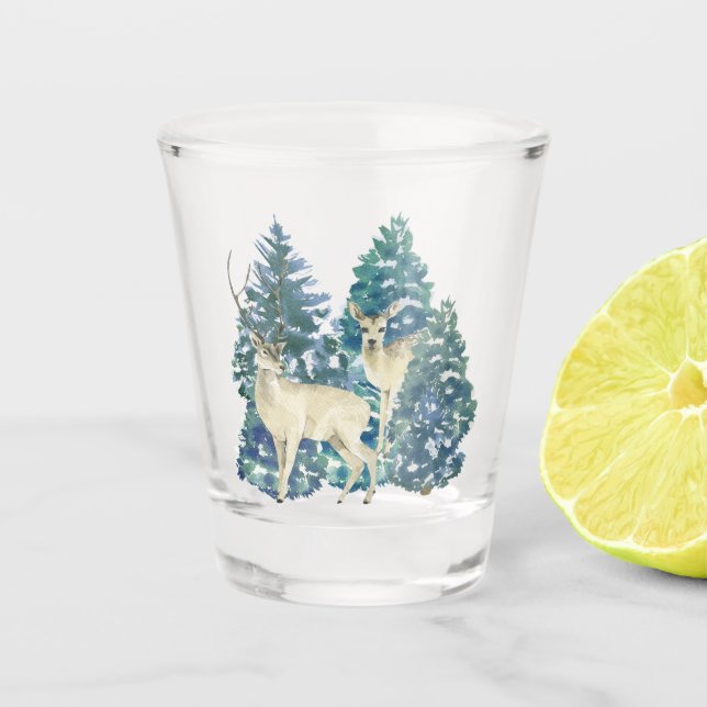A Pair Of Deer In The Winter Forest Shot Glass (Front)