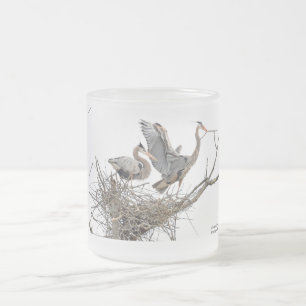 A pair of Great Blue Herons Frosted Glass Coffee Mug