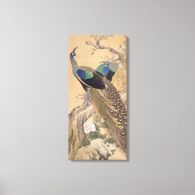 A Pair of Peacocks in Spring by Imao Keinen Canvas Print (Front)