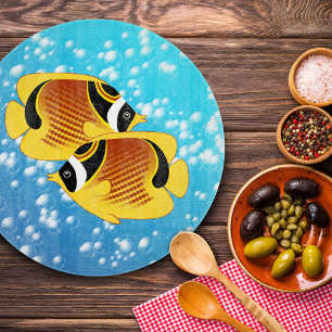 A Pair of Racoon Butterflyfish in Bubbly Water Cutting Board