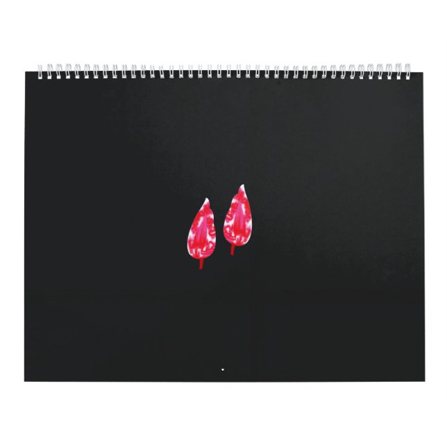 a pair of red leaves on a black background calendar (Cover)