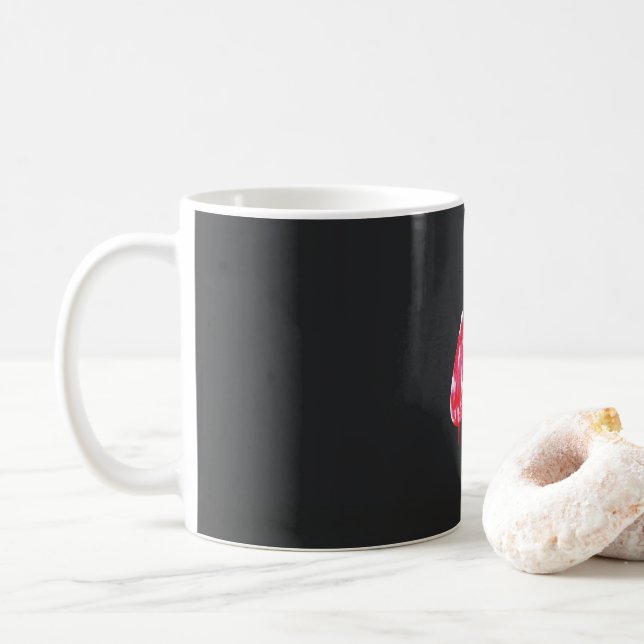a pair of red leaves on a black background coffee mug (With Donut)