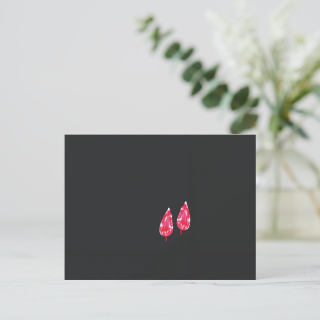 a pair of red leaves on a black background postcard (Standing Front)
