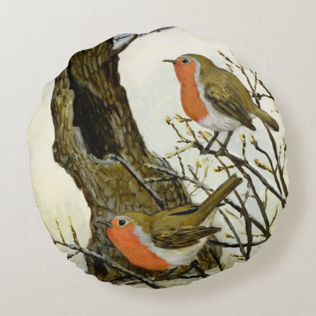 A Pair of Robins Round Cushion (Back)