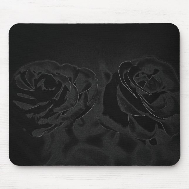 A pair of roses in black mouse mat (Front)