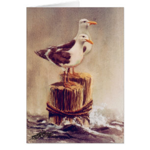 A PAIR OF SEAGULLS ON PILINGS by SHARON SHARPE
