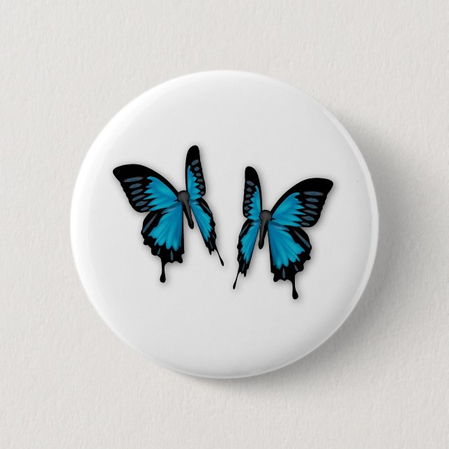 A Pair of Tropical Blue Butterflies 6 Cm Round Badge (Front)