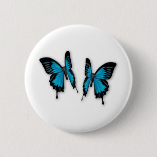 A Pair of Tropical Blue Butterflies 6 Cm Round Badge