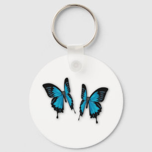 A Pair of Tropical Blue Butterflies Key Ring