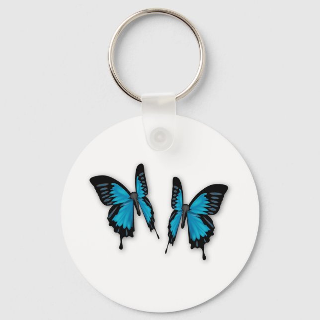 A Pair of Tropical Blue Butterflies Key Ring (Front)