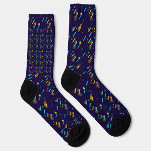 A pair of vibrant knee-high socks with a colourful
