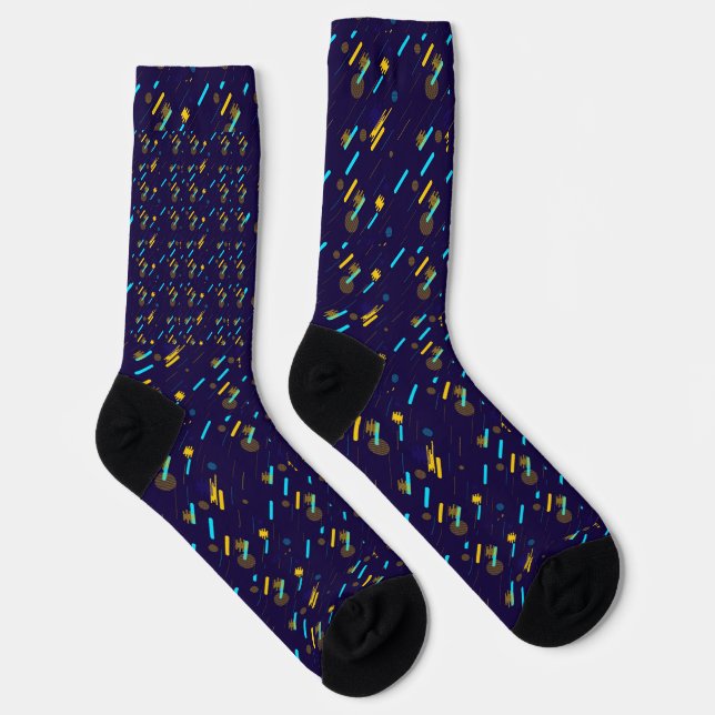 A pair of vibrant knee-high socks with a colourful (Right)