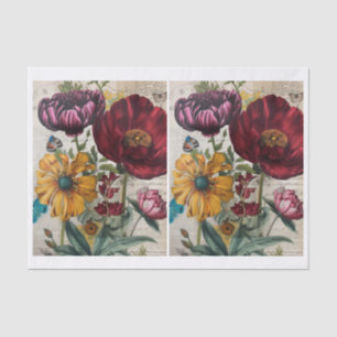 A Pair of Vintage Botanical Floral Bouquets Tissue Paper