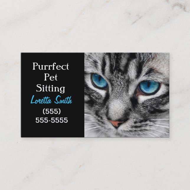 A-PAL - Silver Tabby Cat with Blue Eyes Close Up Business Card (Front)