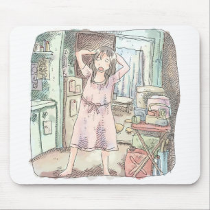 a pale illustration of a one-piece woman standing mouse mat
