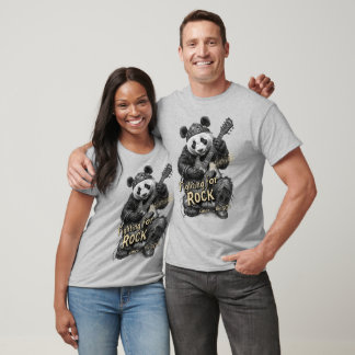 A Panda says: Fighting for Rock on a Grey T-Shirt
