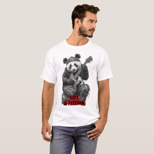 A Panda says: Rock is Freedom on a Black  T-Shirt