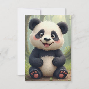 A panda sitting on a rock is surrounded by flowers RSVP card