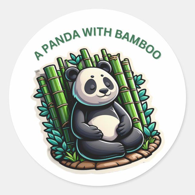 A panda with bamboo classic round sticker (Front)