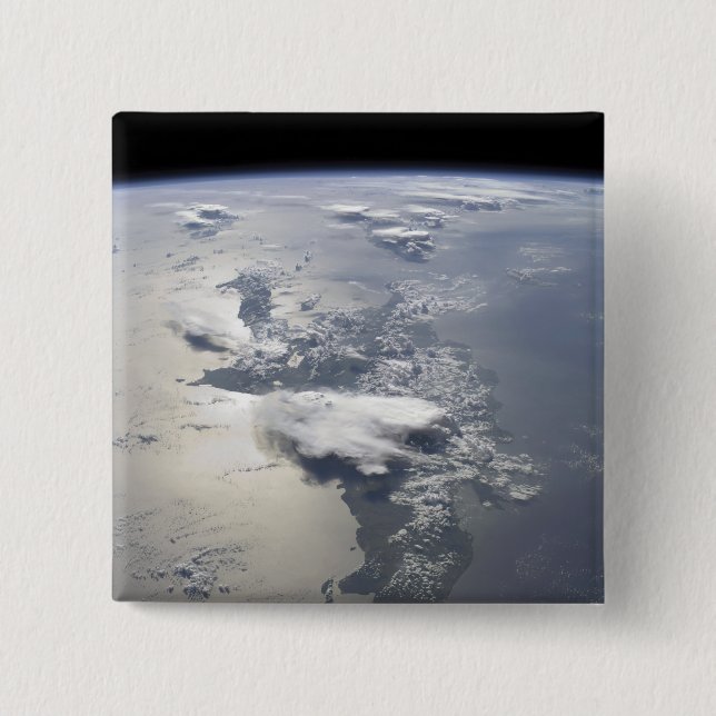 A panoramic view of the island of Hispaniola 15 Cm Square Badge (Front)