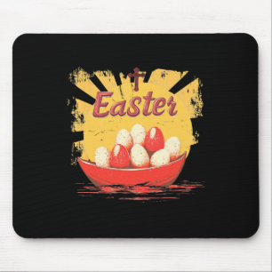 A Paper Canoe Carrying Easter Eggs; Vintage Happy Mouse Mat
