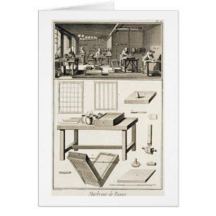A paper marbler's workshop and tools, from the 'En
