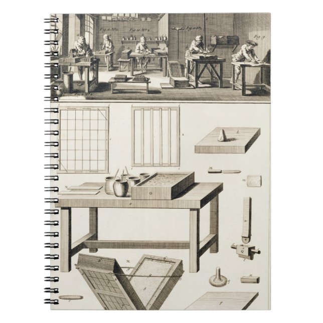 A paper marbler's workshop and tools, from the 'En Notebook (Front)