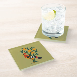 A Partridge In A Pear Tree Cut-Out Stencil Retro 4 Glass Coaster
