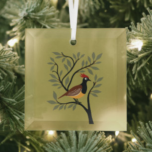 A Partridge In A Pear Tree Cut-Out Stencil Retro 7 Glass Tree Decoration