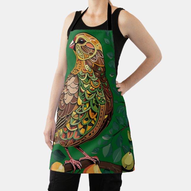 A Partridge In A Pear Tree Cut-Out Stencil-Style Apron (Insitu)