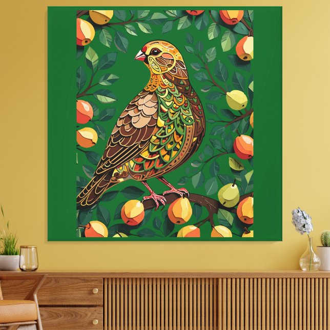 A Partridge In A Pear Tree Cut-Out Stencil-Style Canvas Print (Insitu(LivingRoom))