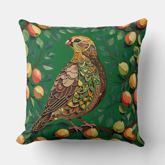 A Partridge In A Pear Tree Cut-Out Stencil-Style  Cushion (Front)