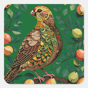 A Partridge In A Pear Tree Cut-Out Stencil-Style Square Sticker
