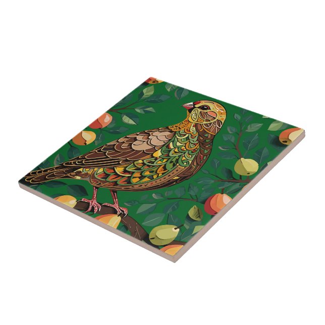 A Partridge In A Pear Tree Cut-Out Stencil-Style Tile (Side)