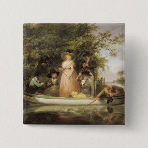 A Party Angling (oil on canvas) 15 Cm Square Badge