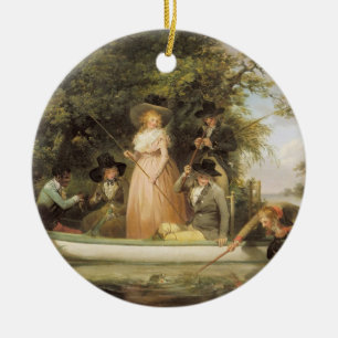 A Party Angling (oil on canvas) Ceramic Tree Decoration