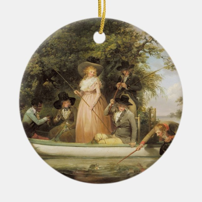 A Party Angling (oil on canvas) Ceramic Tree Decoration (Front)